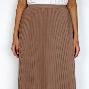 Taupe pleated midi skirt
